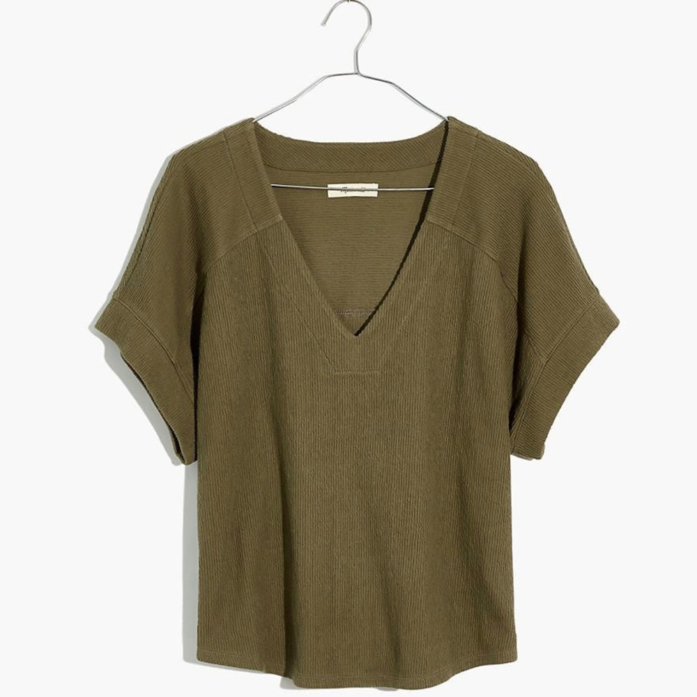 Madewell Ottoman Jacquard V-neck Top, color: Faded Ivy, Size XXS